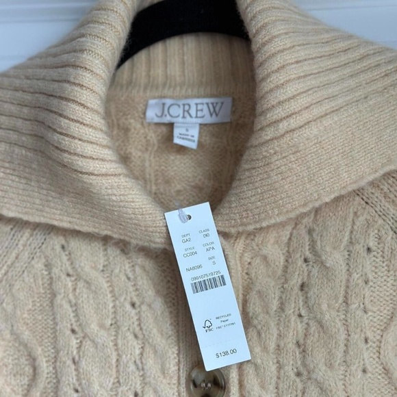 J.Crew Collared Cable Knit Cardigan Sweater in Aged Parchment, Size Small - Picture 4 of 9